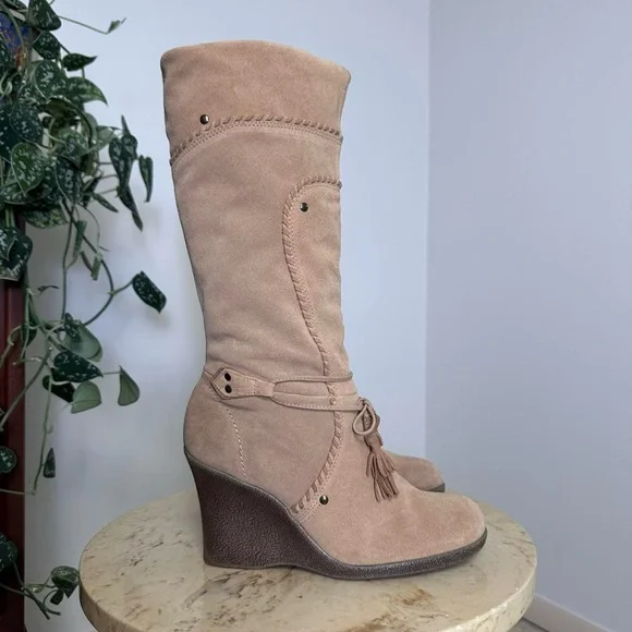 Vintage 90s 2000s knee high chunky platform square rounded toe wedge boots - Picture 2 of 8